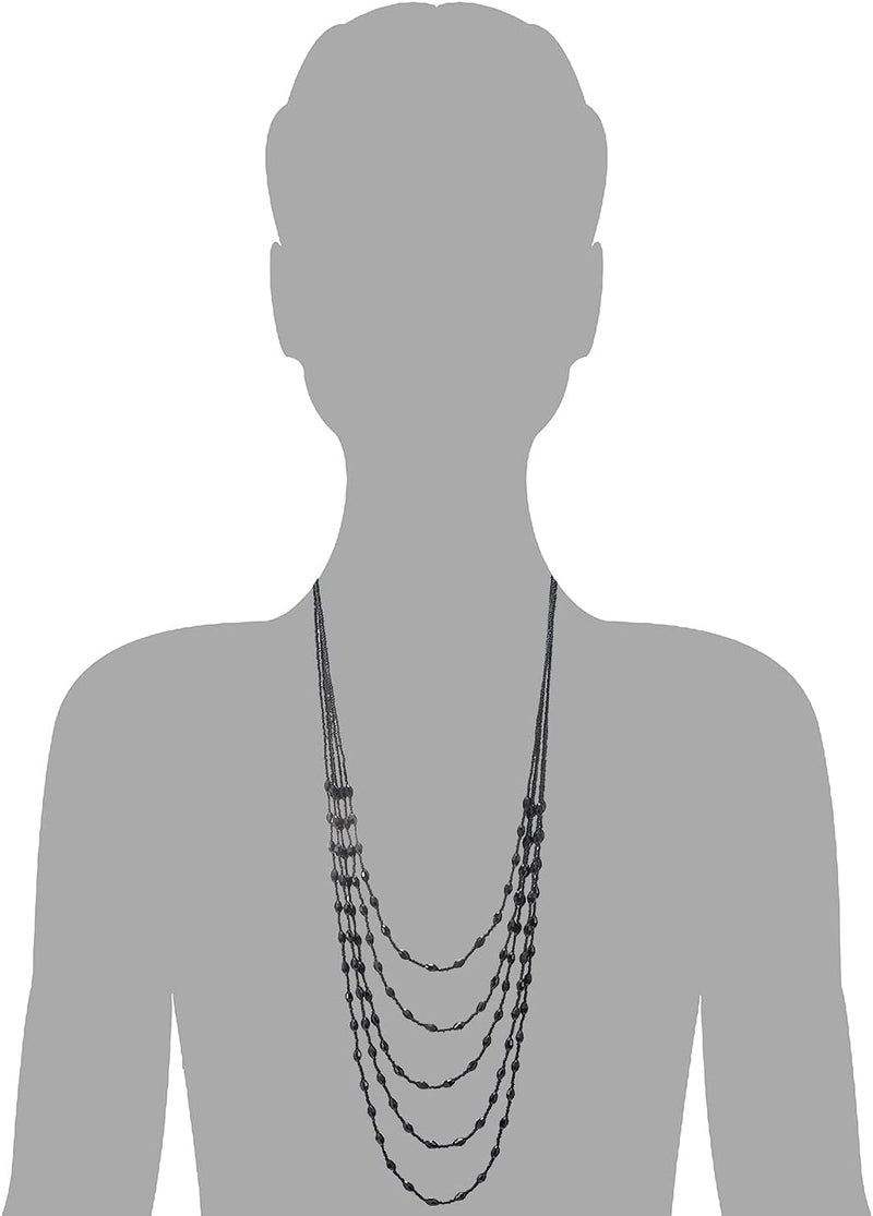 COOLSTEELANDBEYOND Oval Beads Statement Necklace Multi-Strand Long Chains with Crystal Charm Pendant - Image 3